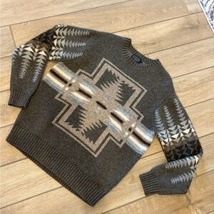 Pendleton Men's Shetland Harding Crew Neck Sweater pure wool Brown & Gray Large